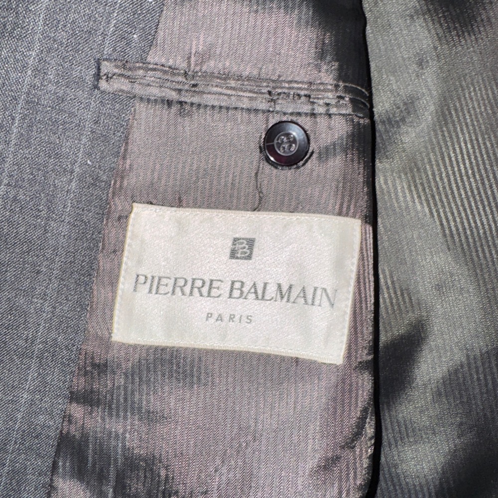 Vintage Pierre Balmain 46L Gray Pinstripe Double Breasted Blazer Suit Jacket - Picture 6 of 8